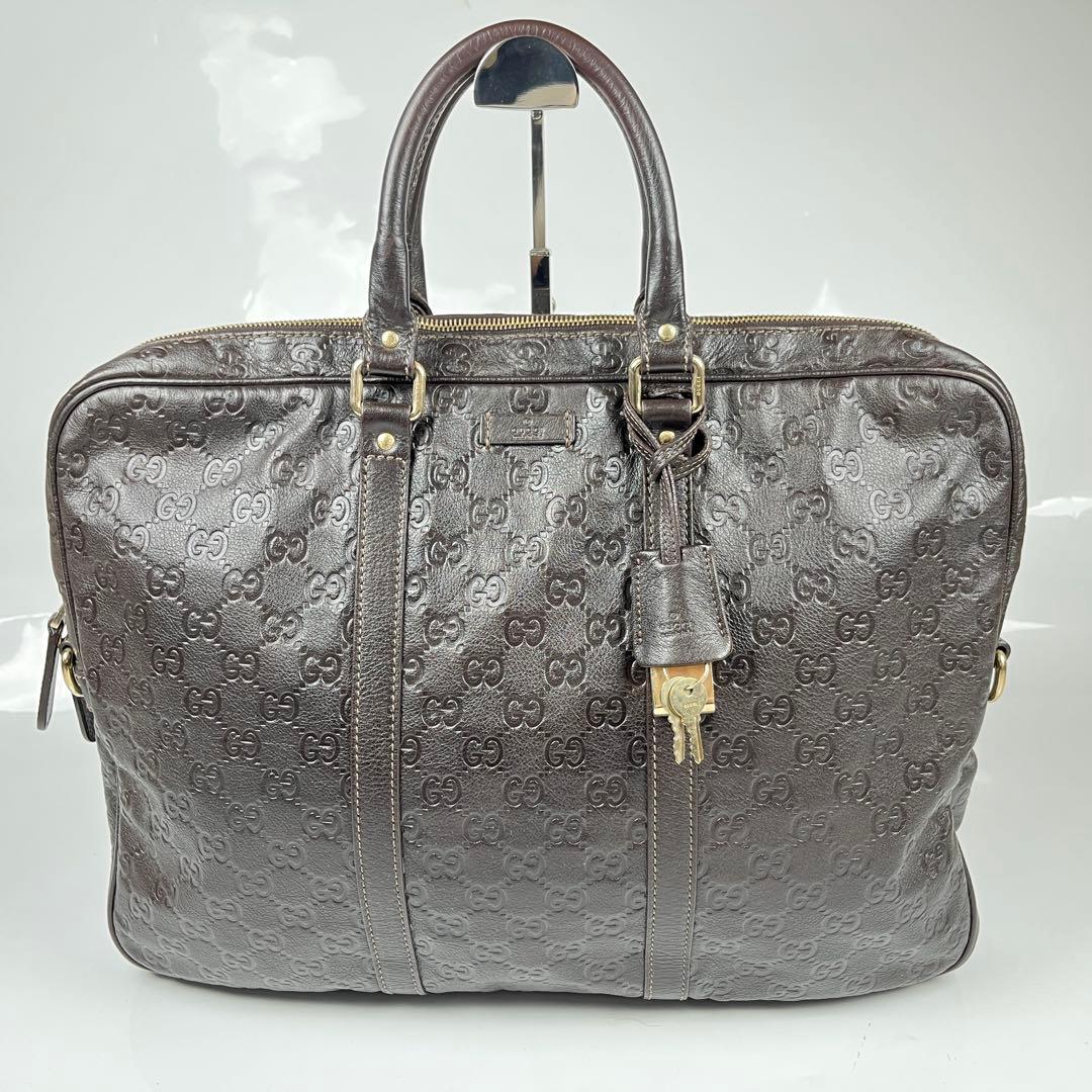 【極美品】グッチ ビジネスバッグ シマレザーGG 本革 ダークブラウン メンズ