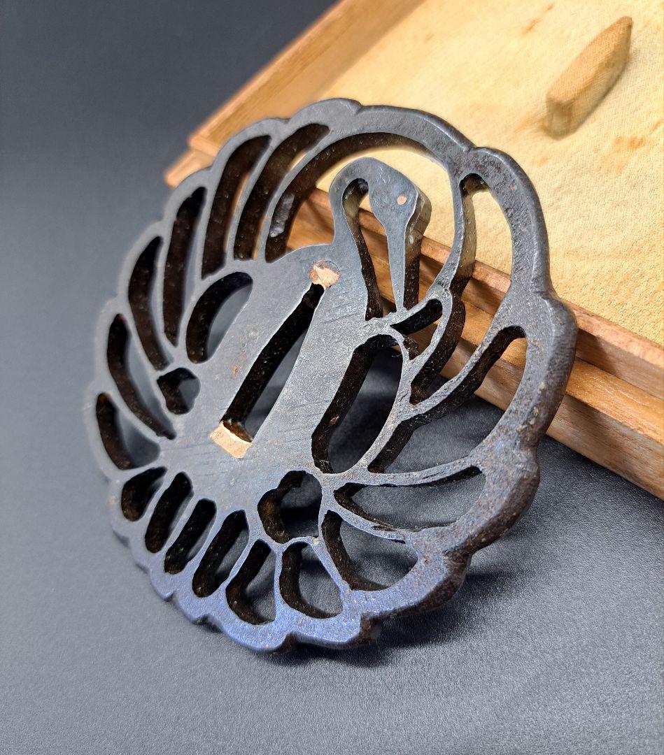 時代 極上鶴丸透し鍔 目象嵌入り鐔 日本刀 刀 刀装具 真剣 居合い 古美術