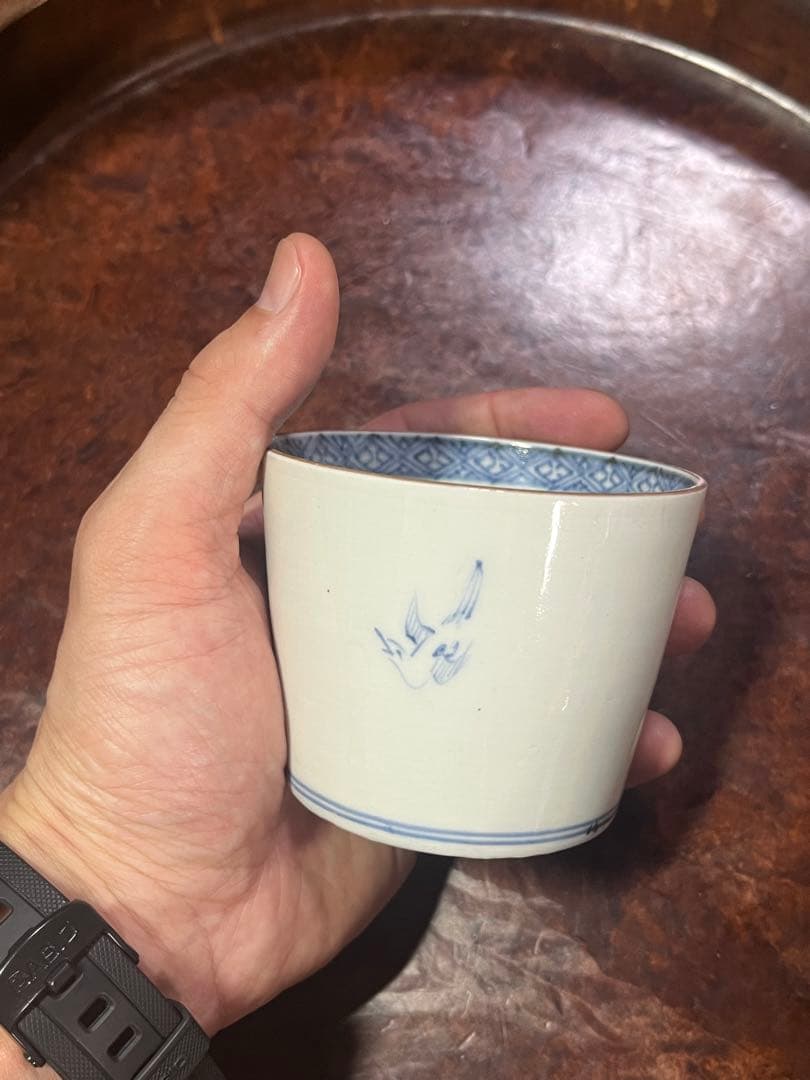 古伊万里　蕎麦猪口　あじさい　鶯　ウグイス　梅　紫陽花　民藝　そば猪口事典掲載