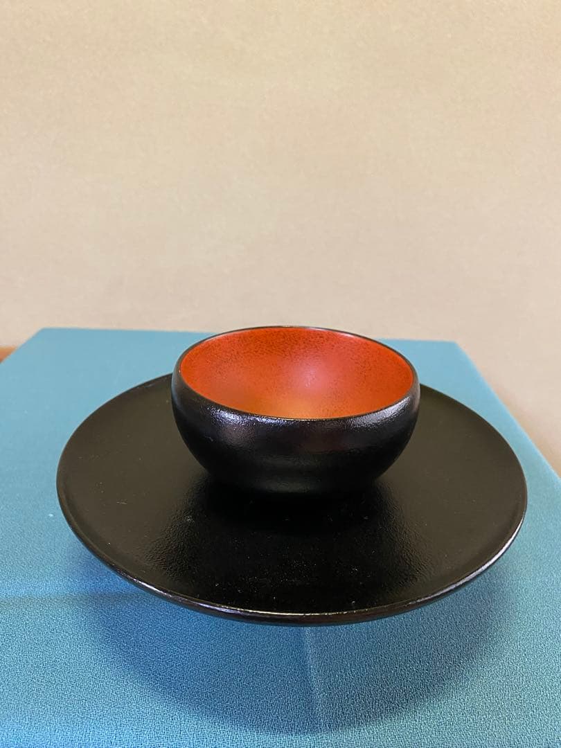 茶道具/天目台 淡々斎好写 『叩黒内朱塗』中村湖彩 作