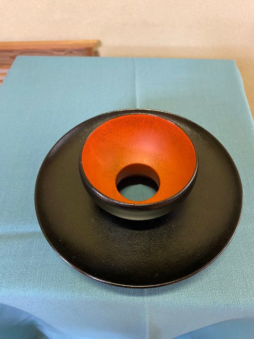 茶道具/天目台 淡々斎好写 『叩黒内朱塗』中村湖彩 作