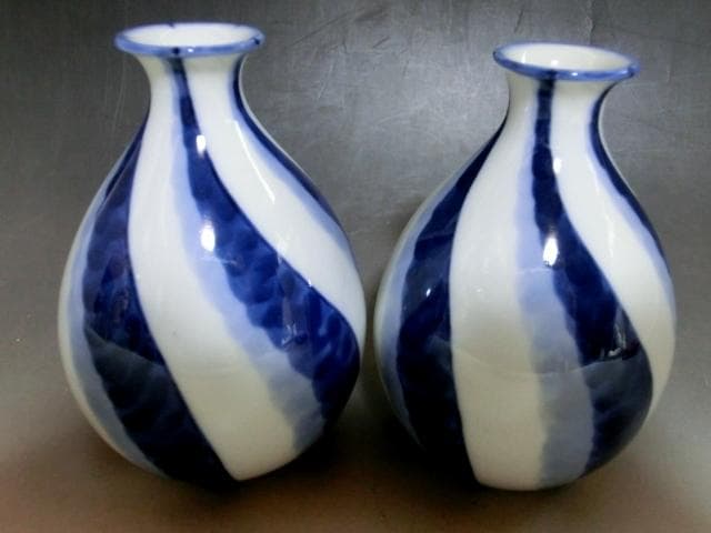 徳利■染付捻【善五郎造】 酒器 染付 1対（2本）お銚子 永楽 時代物 骨董品■