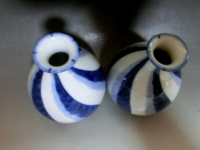 徳利■染付捻【善五郎造】 酒器 染付 1対（2本）お銚子 永楽 時代物 骨董品■