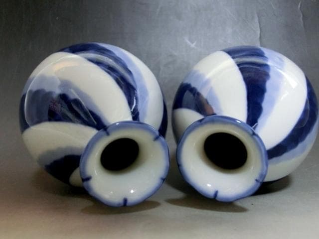 徳利■染付捻【善五郎造】 酒器 染付 1対（2本）お銚子 永楽 時代物 骨董品■