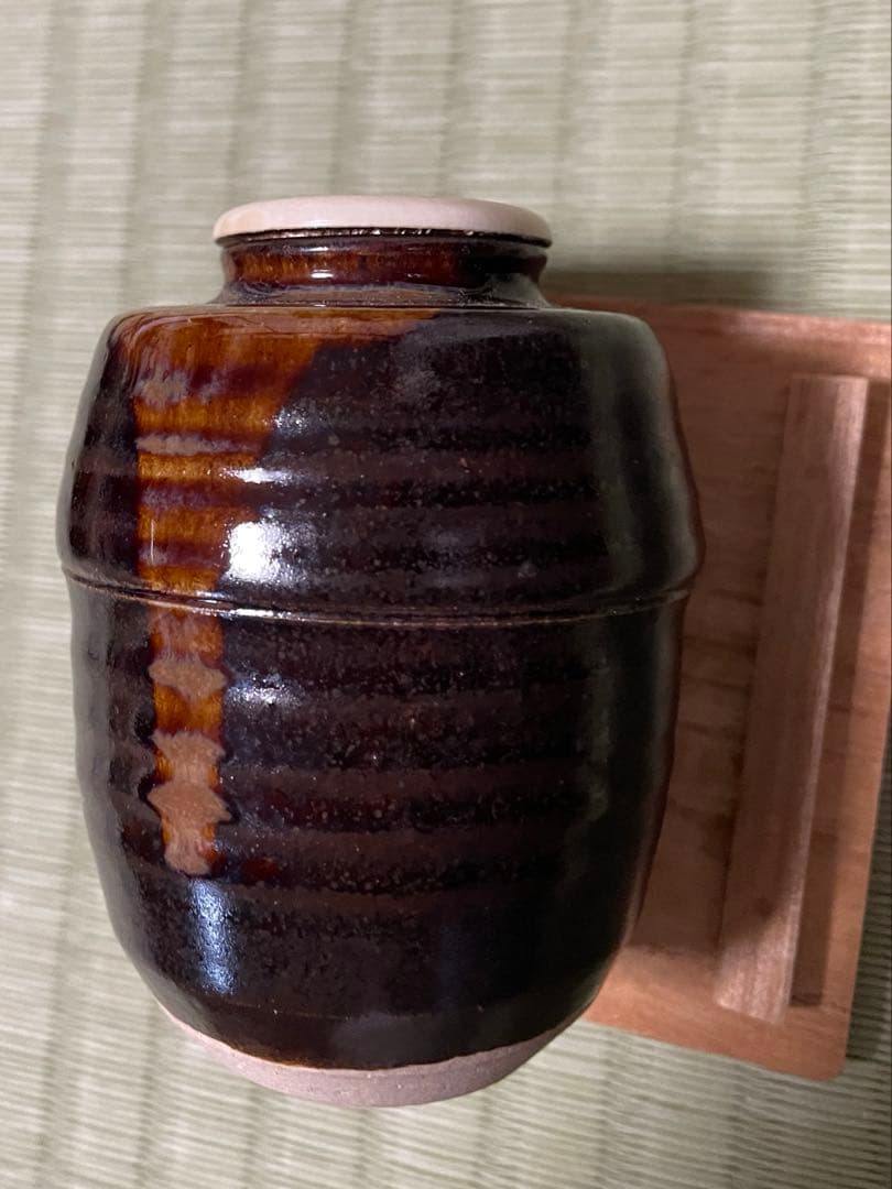 茶入　＊共箱付　膳所焼　仕覆付　茶道具