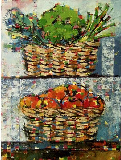 油絵 菅家令子 絵 絵画 インテリア 額付(白）uF6-060903 静物 野菜