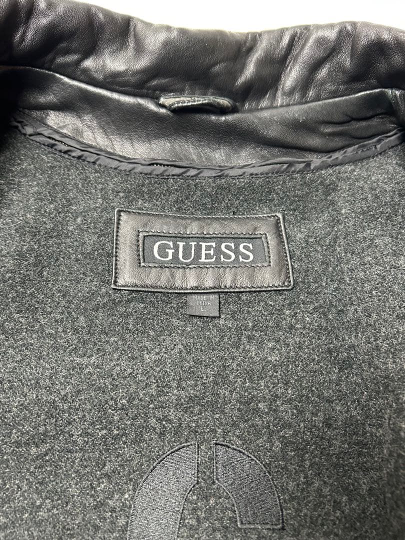 GUESS ブラック　レザー　シングルライダースコートライナー付き　L
