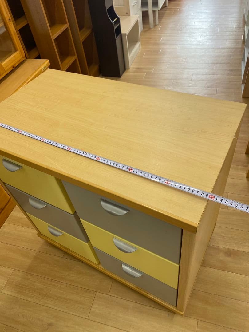 木製チェスト 6引き出し イエロー グレーキャスター付き
