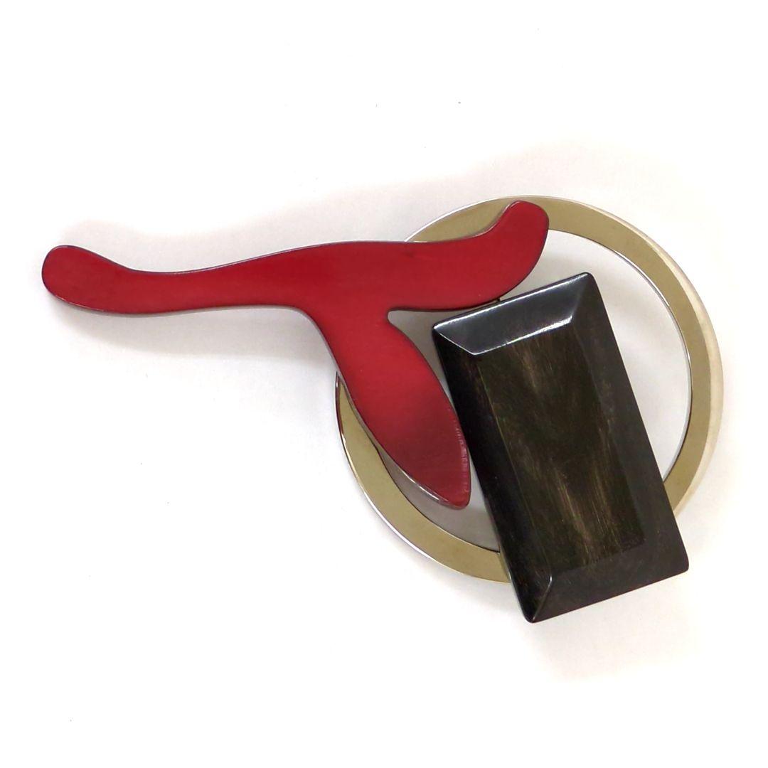 マルニ ブローチ レッド ブラック ブラウン シルバーカラー イタリア製