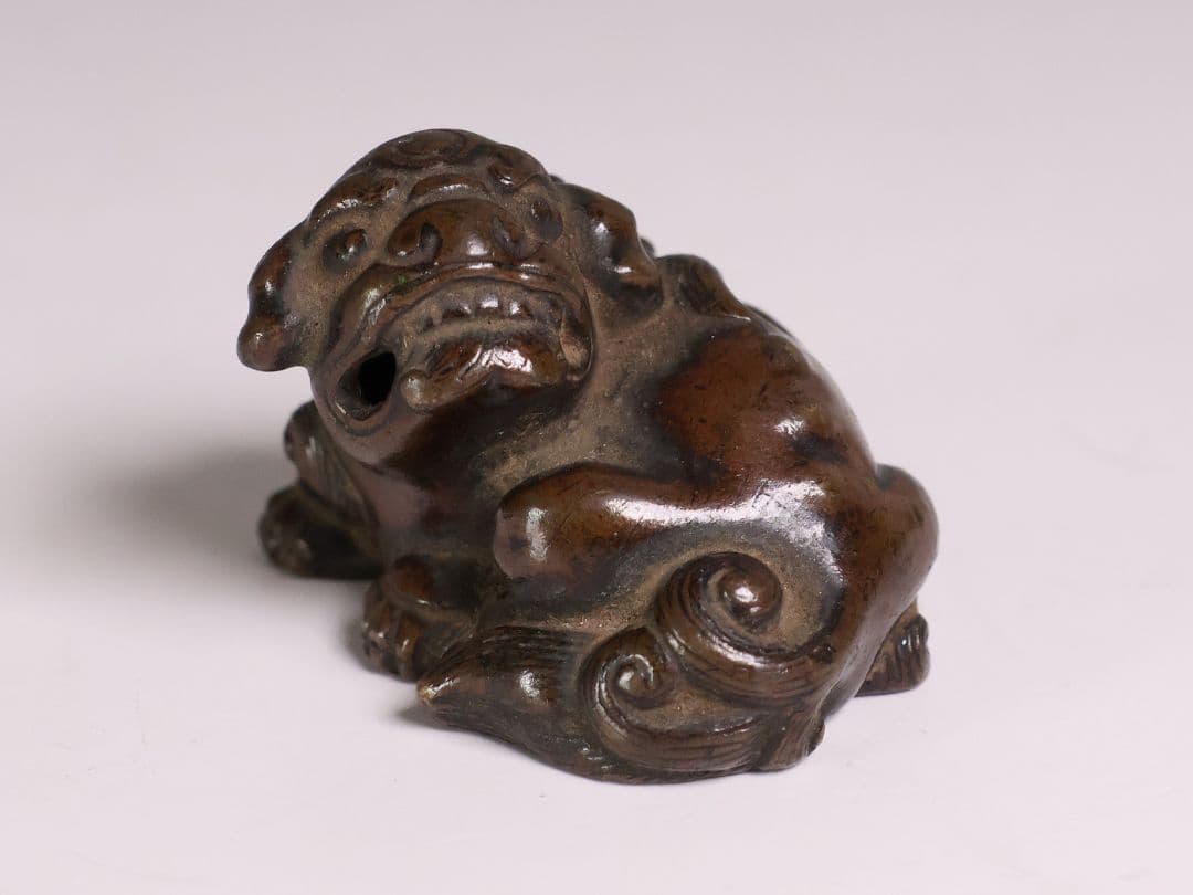 古銅 獅子 置物 5cm 71.4g 木箱入り 時代 金工 根付？【MB109】