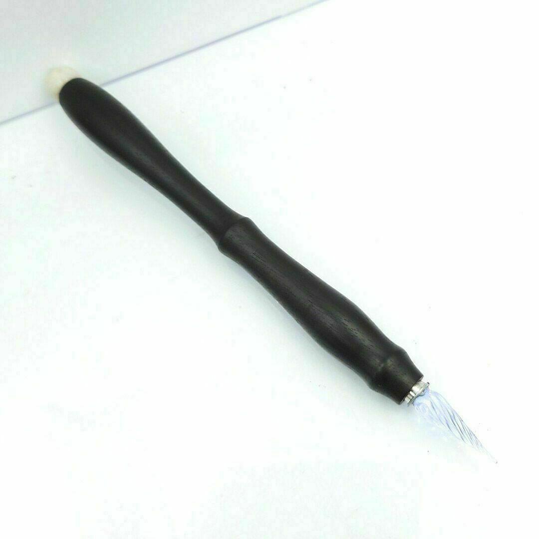 黒檀　ガラスペン木軸　No.12　ホワイトマイカ　天然石　ボルトレッティ互換軸