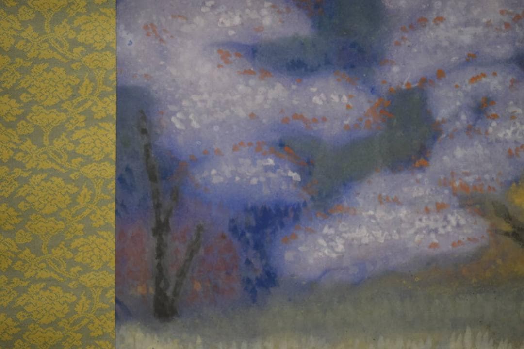 真作/中田晃陽/春堤/桜図/桐共二重箱付/布袋屋掛軸HH-860