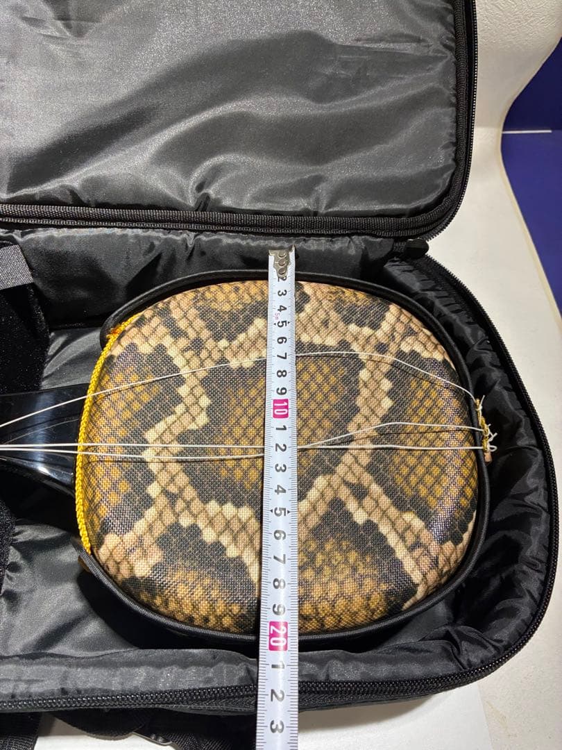 G）沖縄 民謡楽器 和楽器 三線 人工蛇皮 専用ケース付き 三線用つめ付き