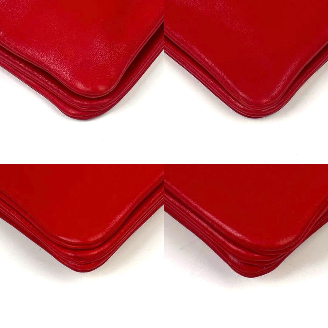 【美品】セリーヌ　ショルダーバッグ　トリオ　ゴールド金具　レザー　レッド