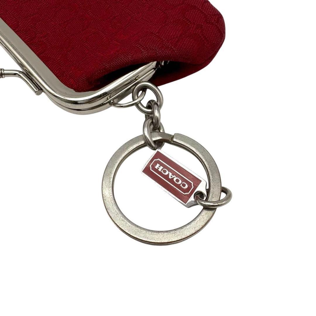 コーチ がま口 ケース　小銭入れ　シグネチャー キーリング　レッド