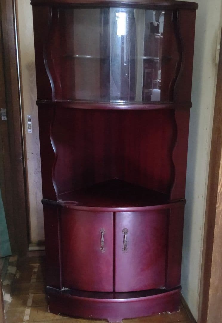 【お値下げ】木製コーナーキャビネット ダークレッド
