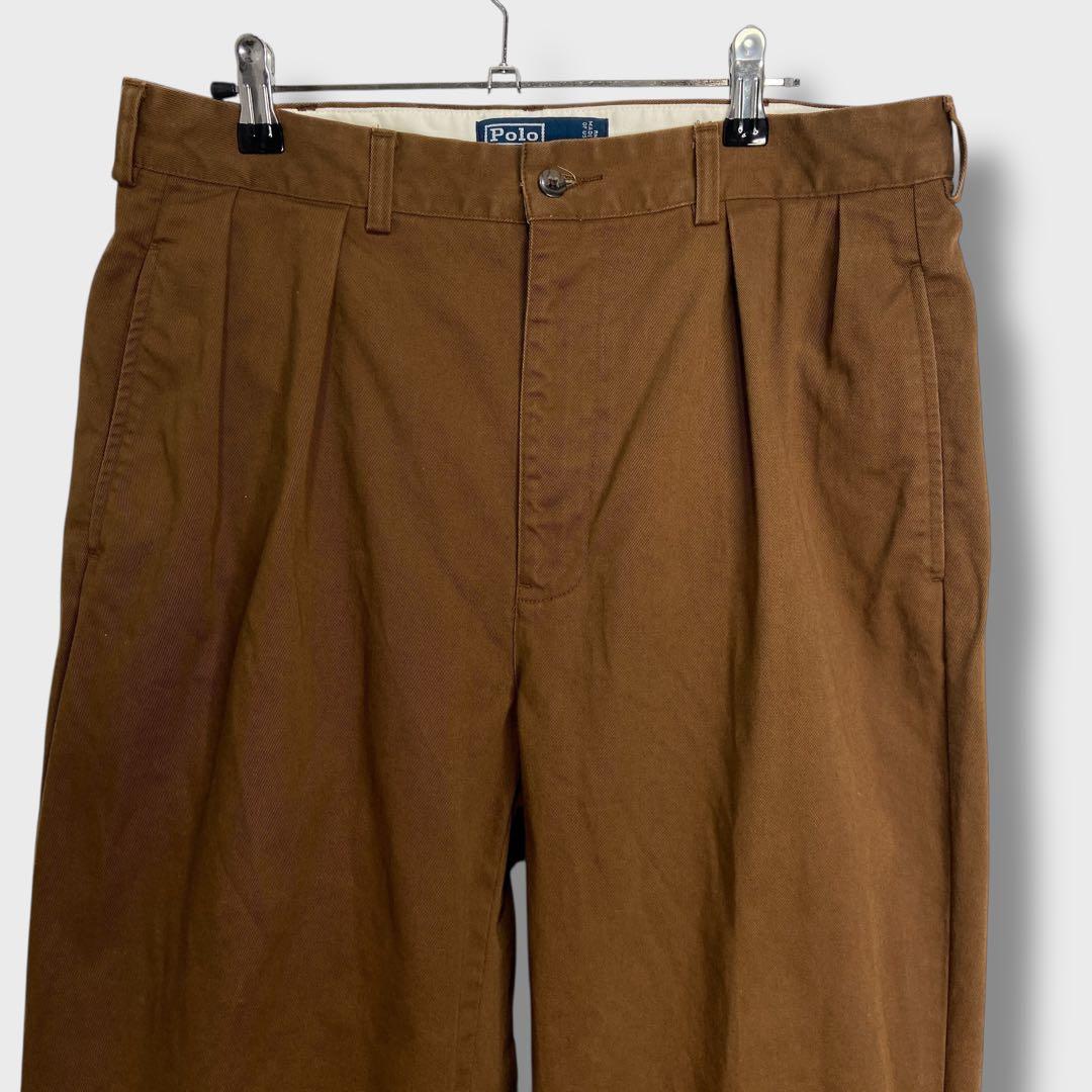 90s☆ラルフローレン☆ANDREW PANT☆ツータックチノパン☆茶系☆W34