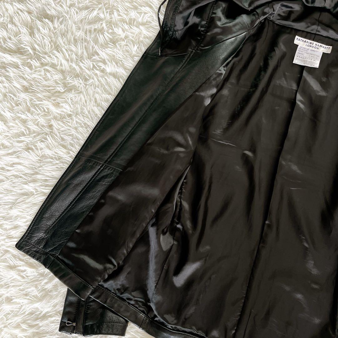 【キャサリンハムネットロンドン】シングルライダース フード 羊革 黒 XL
