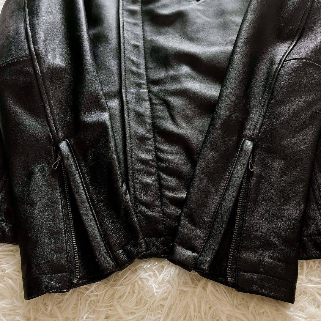 【キャサリンハムネットロンドン】シングルライダース フード 羊革 黒 XL