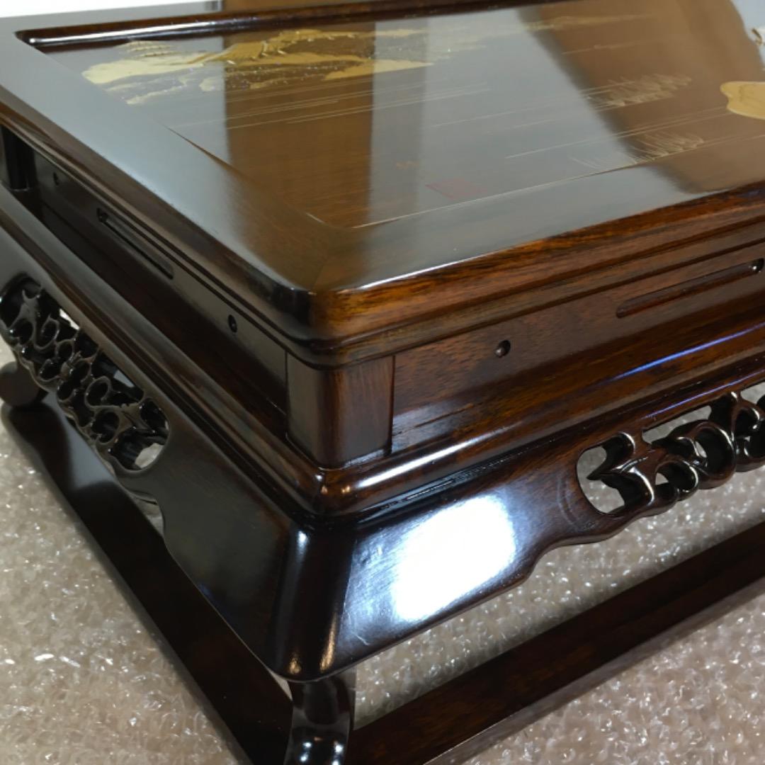 【勝峰作】花台 飾り台 螺鈿細工 金彩蒔絵 机 ガラス付属 ①