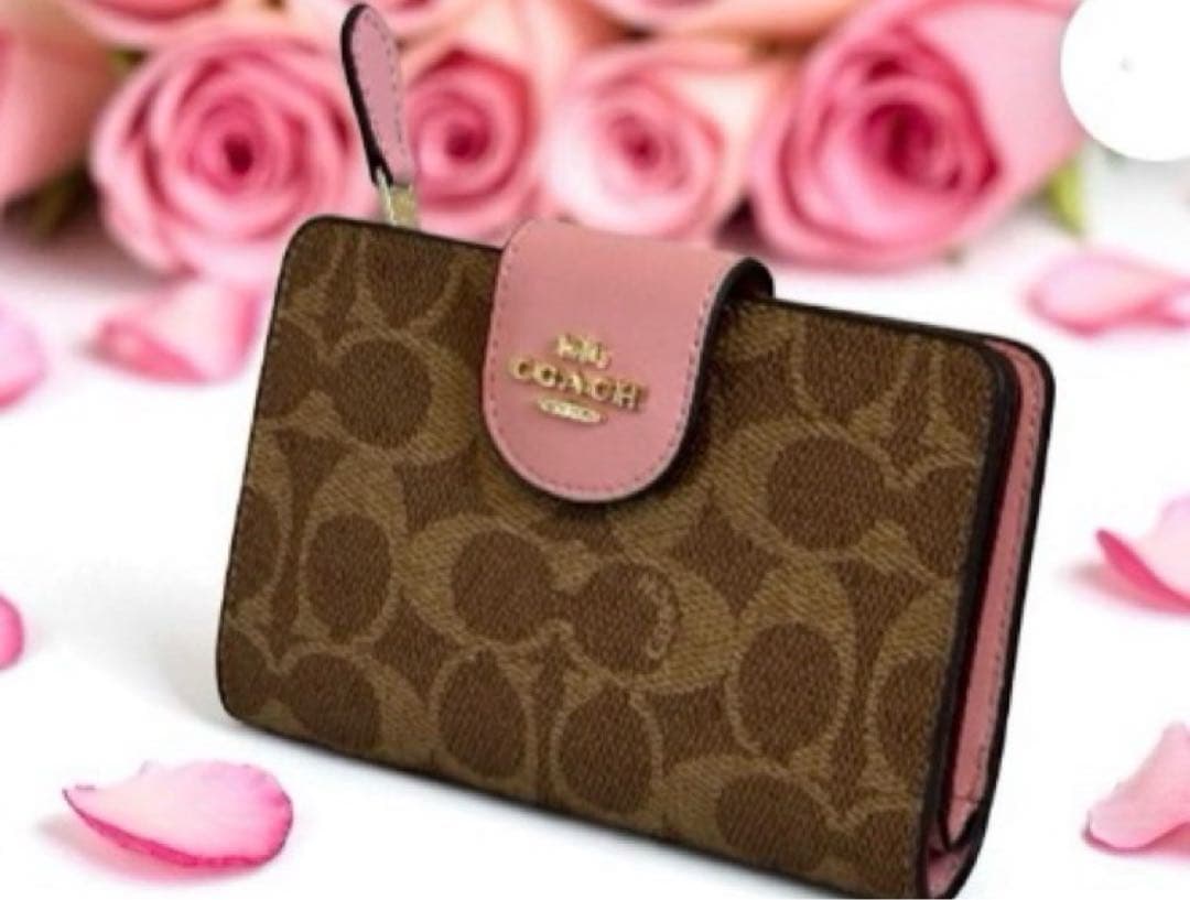 《新品》COACH 二つ折り財布ベージュ/ピンク