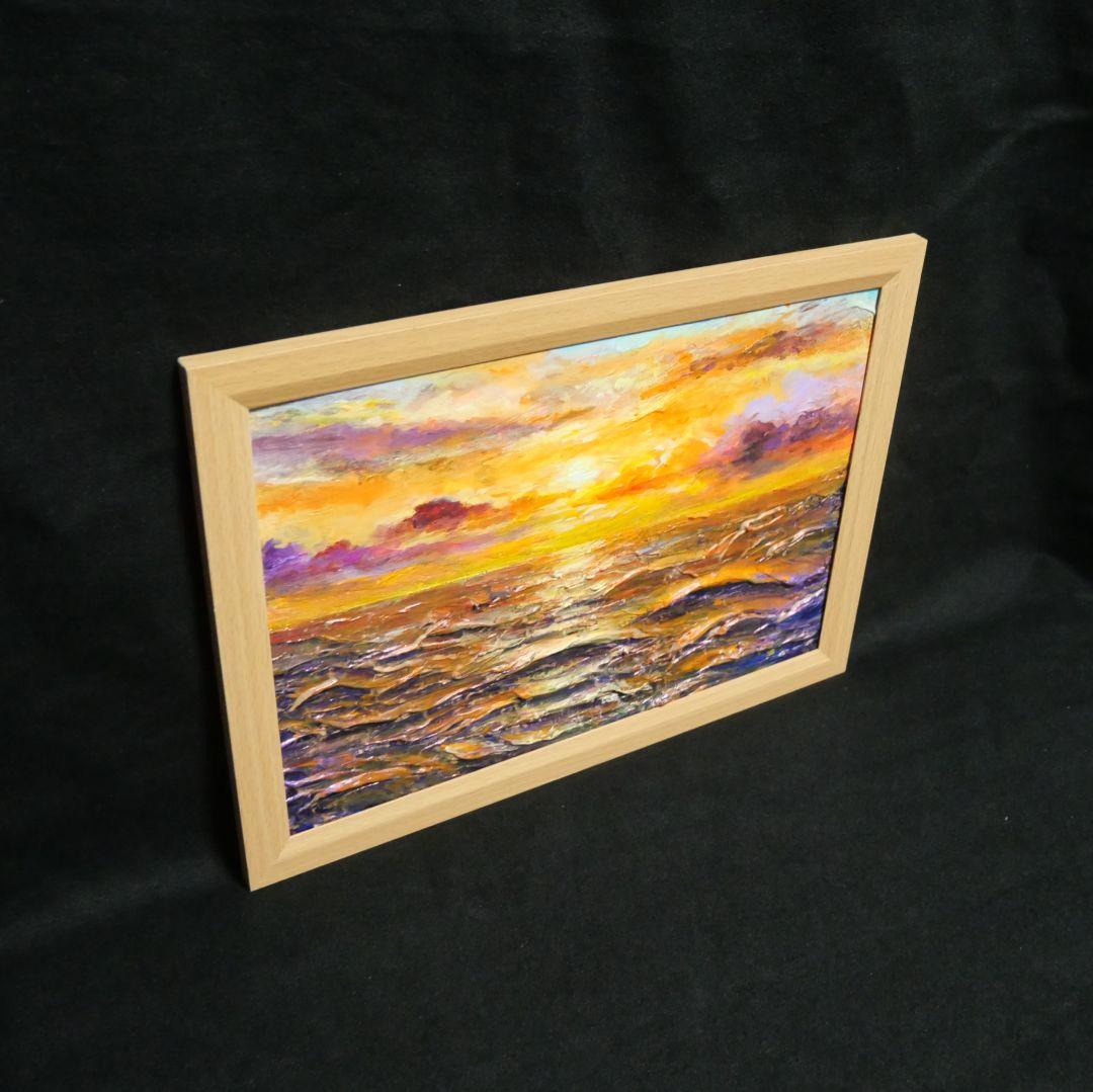 油絵 油彩 油彩画 絵 絵画【夕焼けの海】A4