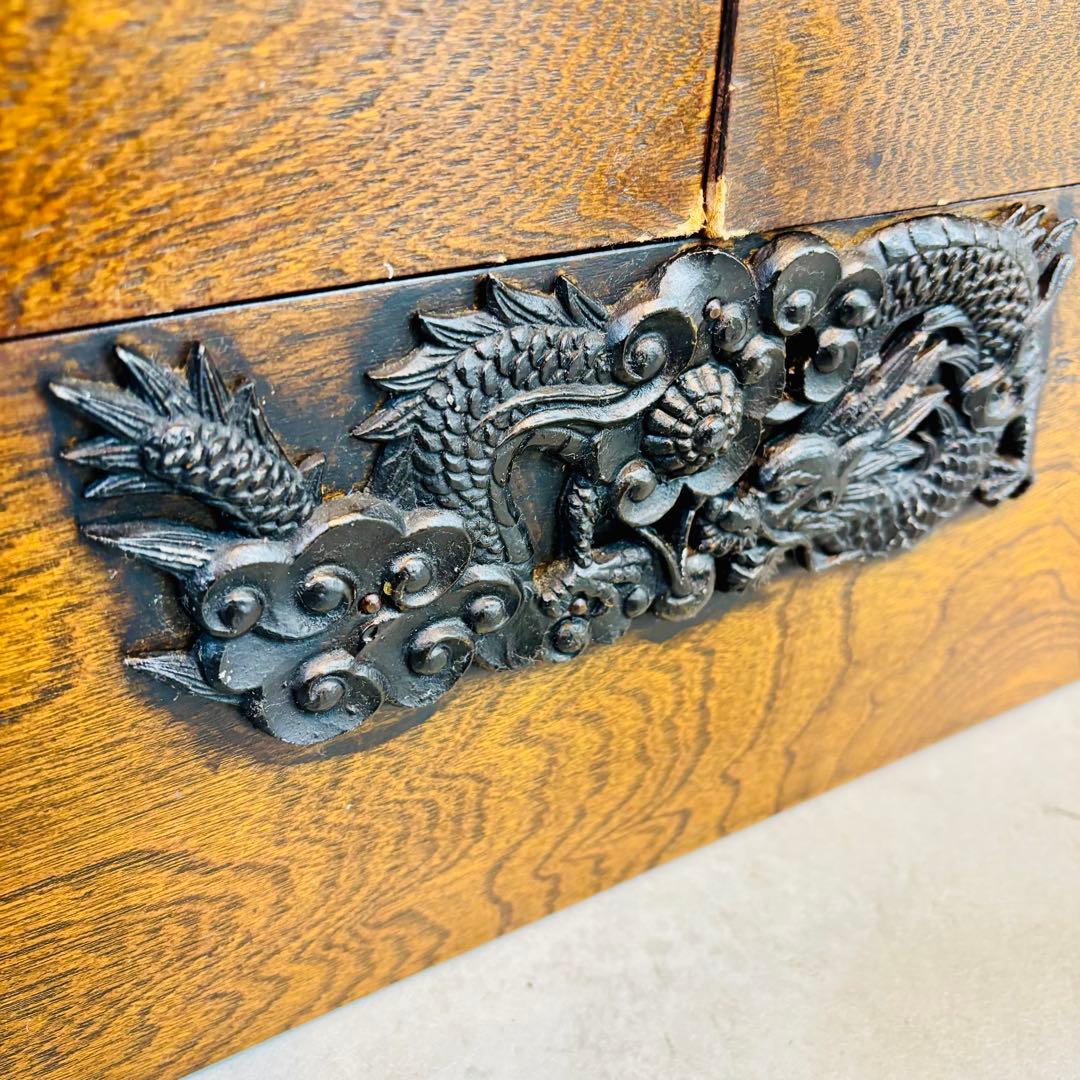 時代 帳場箪笥 【両面仕様】車箪笥 鍵付き 和モダン 古家具【鍵付き】