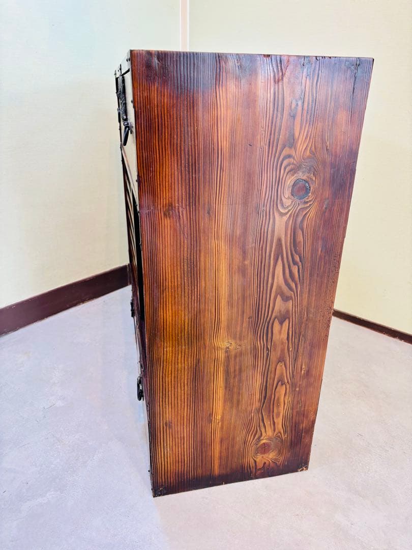 時代 帳場箪笥 【両面仕様】車箪笥 鍵付き 和モダン 古家具【鍵付き】