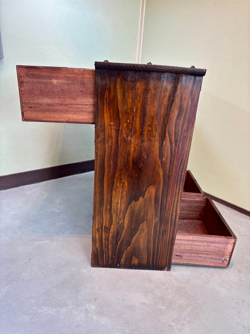 時代 帳場箪笥 【両面仕様】車箪笥 鍵付き 和モダン 古家具【鍵付き】