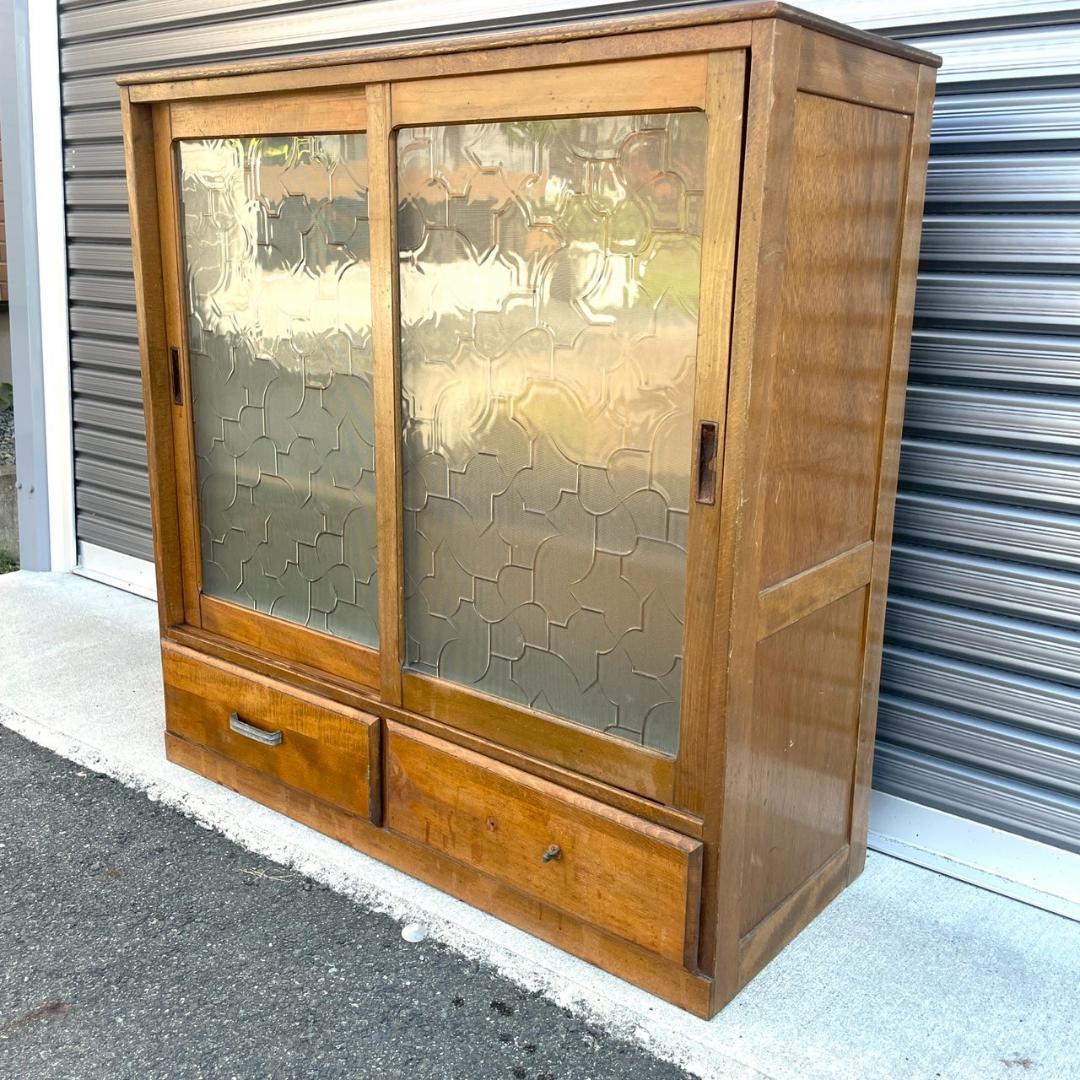 アンティーク ガラス すりガラス 食器棚 飾り棚 昭和レトロ 本棚 キャビネット