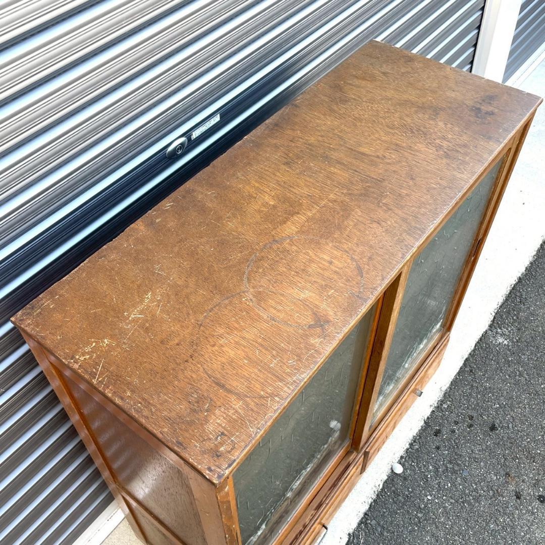 アンティーク ガラス すりガラス 食器棚 飾り棚 昭和レトロ 本棚 キャビネット