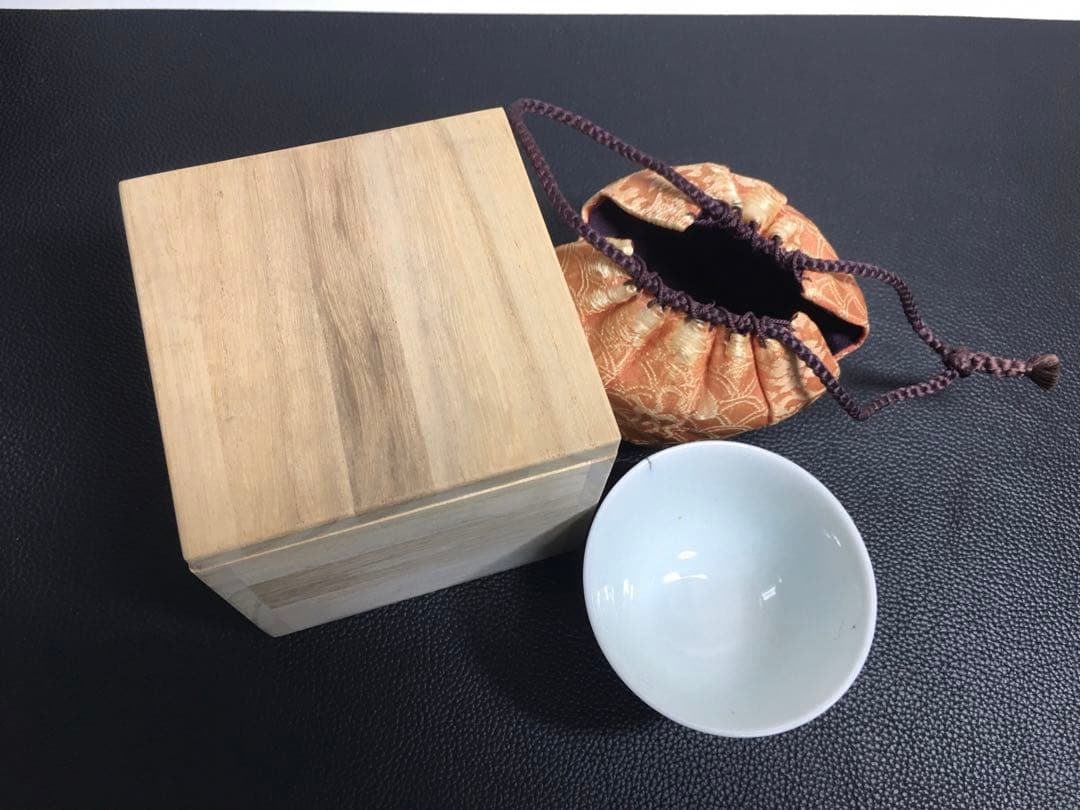 中国古玩　染付　煎茶碗　共箱，仕覆付け　南京玩品 唐物 時代物