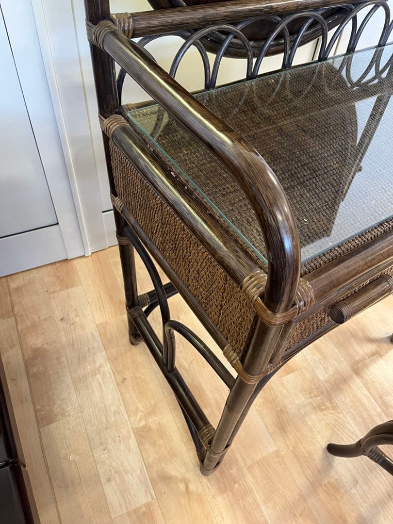 ヴィンテージ レトロ ラタン ミラー付きドレッサー アーチ型ドレッサー・鏡台