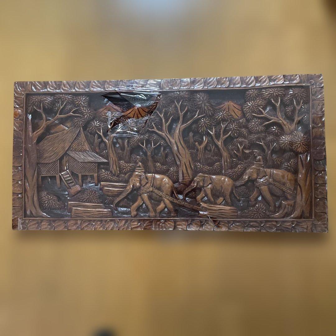 タイ　象　木彫り　壁掛け