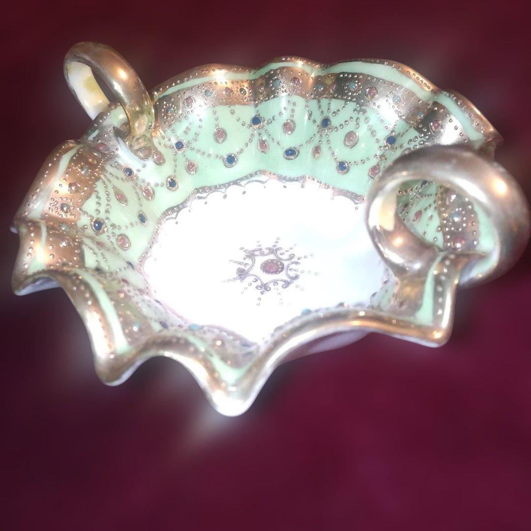 希少 アンティーク オールドノリタケメイプルリーフ 金盛りビジュー器