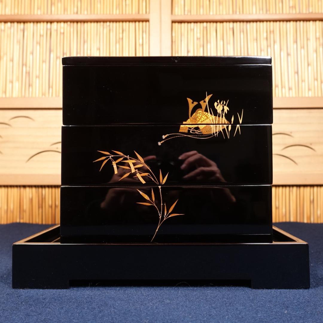 極細密画の本金蒔絵 輪島塗師 耕雲 川口浩文 五節句蒔絵 三段重箱 共箱付