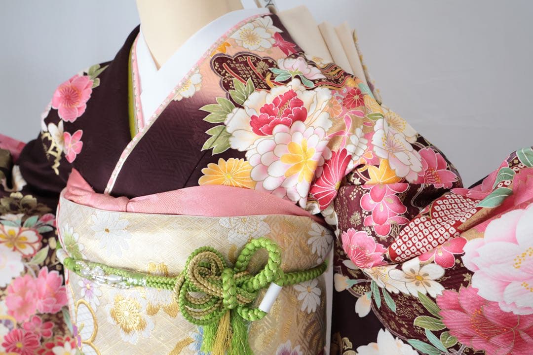 正絹　ブラウンの大人かわいい振袖セット　⑩