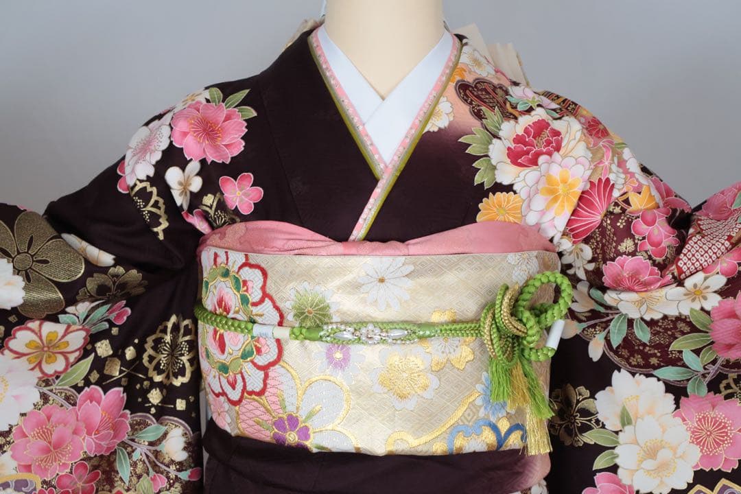 正絹　ブラウンの大人かわいい振袖セット　⑩