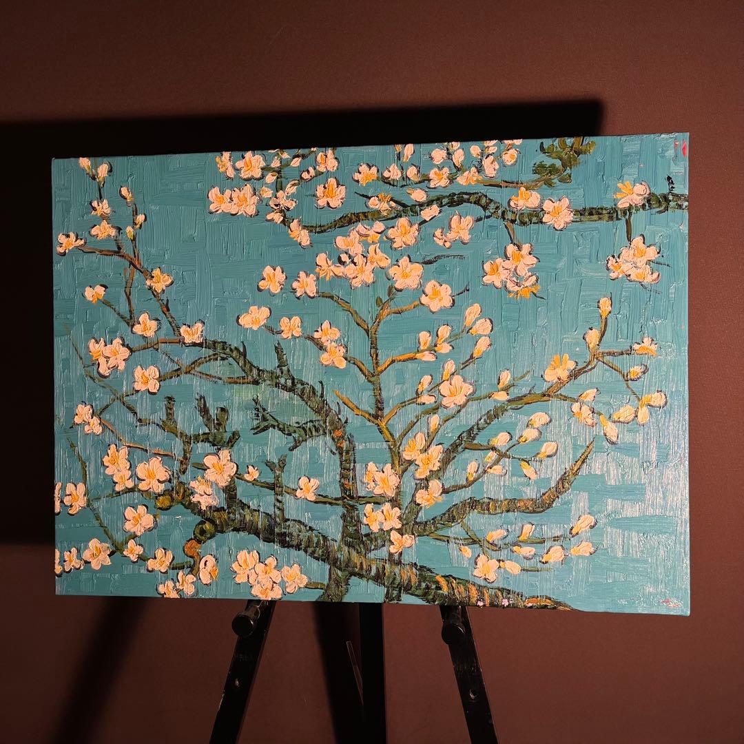 （大）手書き油絵 ゴッホ 花咲くアーモンドの枝 肉筆絵画 インテリア 油彩画