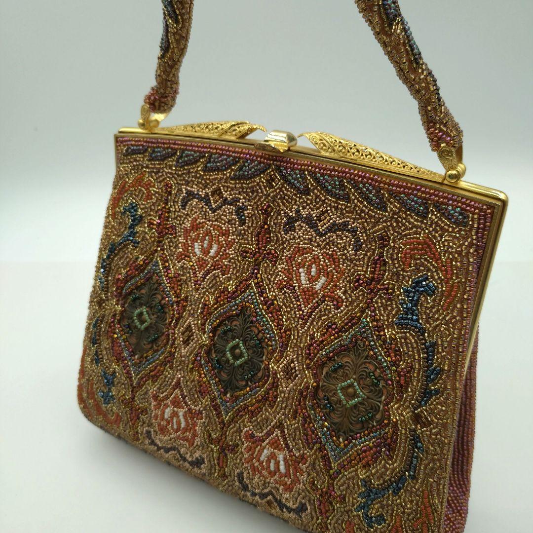 東京浅草孔雀堂　ビーズ刺繍 クラッチバッグ 　和装　着物　パーティ　レトロ