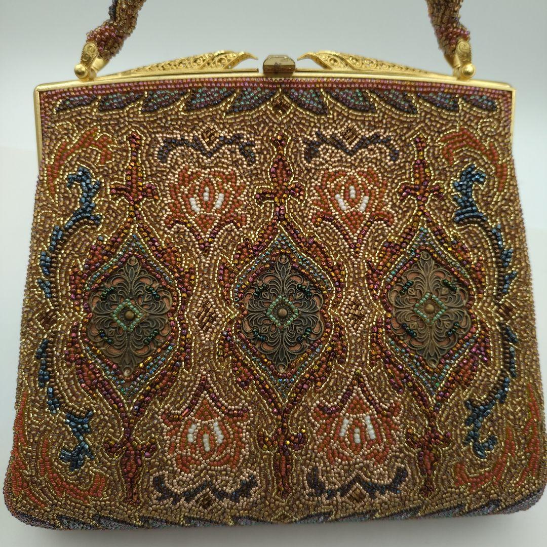 東京浅草孔雀堂　ビーズ刺繍 クラッチバッグ 　和装　着物　パーティ　レトロ