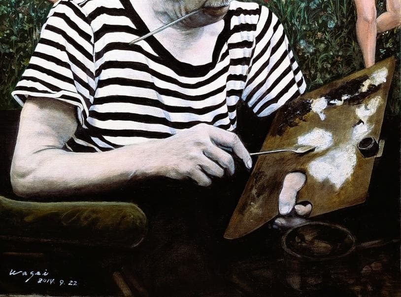 伊藤和生　藤田嗣治作「アトリエの自画像Ⅱ」白黒写真から油彩画にて模写 Ｆ20号