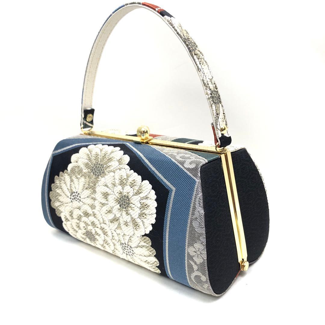 美品 帯地使用 銀糸 和装用バッグ