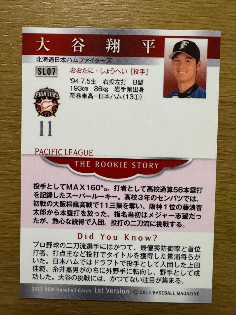 BBM 2013 大谷翔平 スタジアムイベント プロモーションカード ルーキー