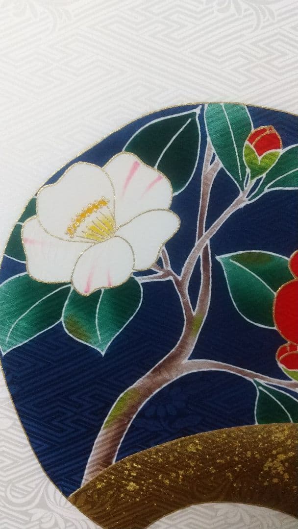 京都手描き友禅染め 「椿図」染め額 友禅職人一品物