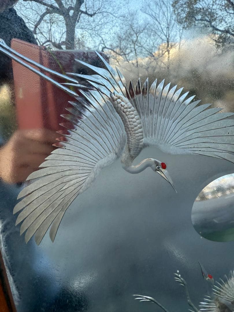 鶴の彫刻 ミラーアート