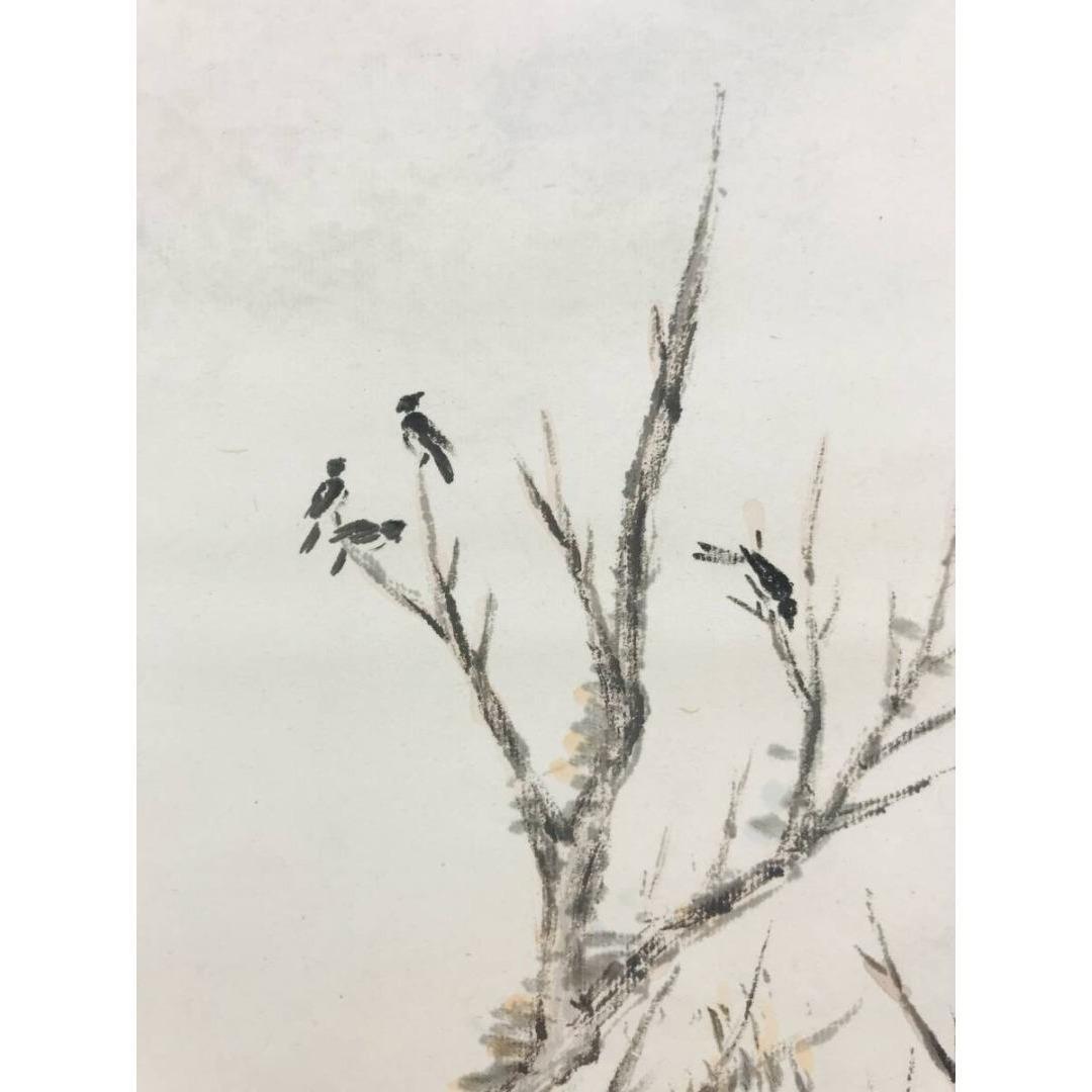 真作/高橋来潮/枯木寒鴉図/中国古塔/晩秋の掛軸/掛軸☆宝船☆AK-418