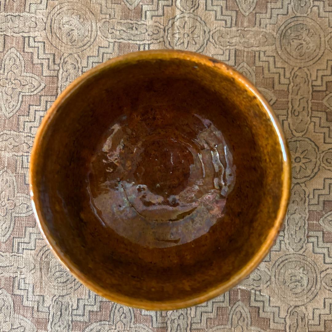 大樋長左衛門　六代　松画　赤茶碗　飴釉　旧家　蔵出し品　アンティーク　茶道具
