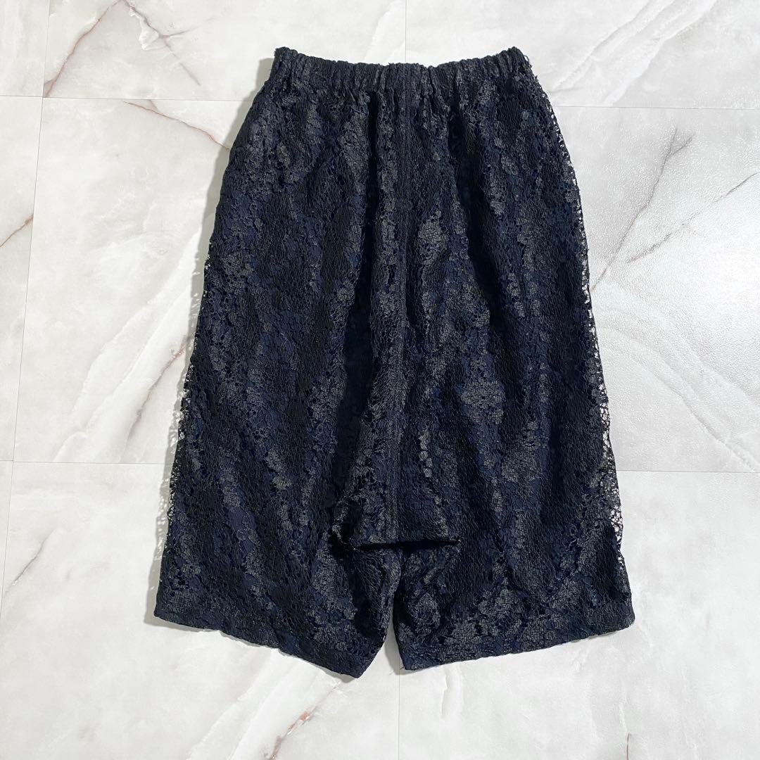 A16625 美品 コムコム12ss 総レース ワイドサルエルパンツ 黒紺 S