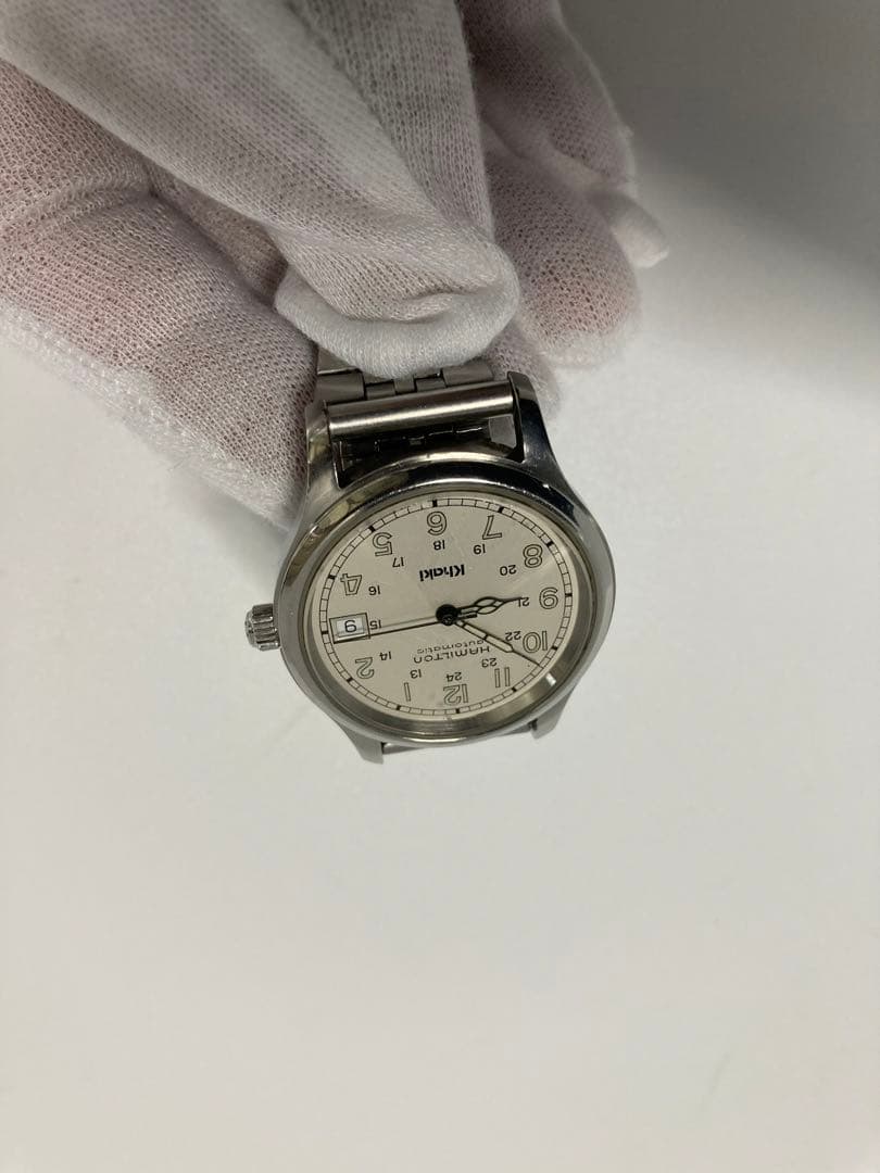 稼働済ハミルトンカーキ 9721B 自動巻きシルバ文字盤メンズ腕時計腕周16cm